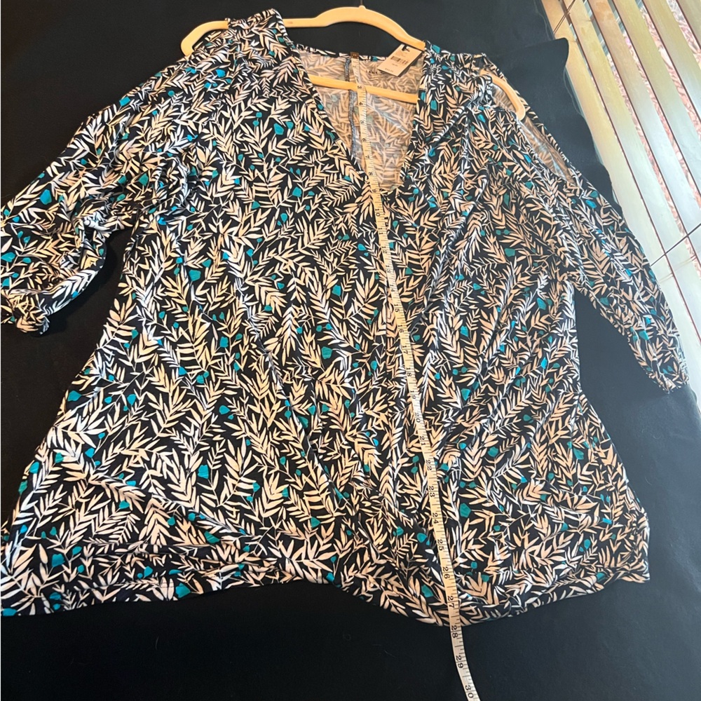 Lane Bryant Black and Blue Leaf Print Top